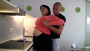 Fatty with huge melons enjoys his cock