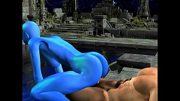 Blue Alien gets Facefucked and stretched