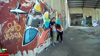 Urban sex next to a wall full of graffiti ADR055