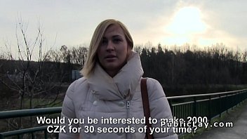 czech student pays silver-blonde for public.